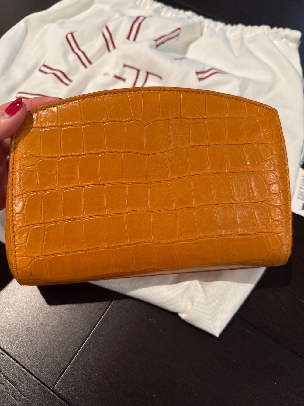 Liffner Croc Effect Pushlock Clutch in Mandarin - Picture 5 of 11
